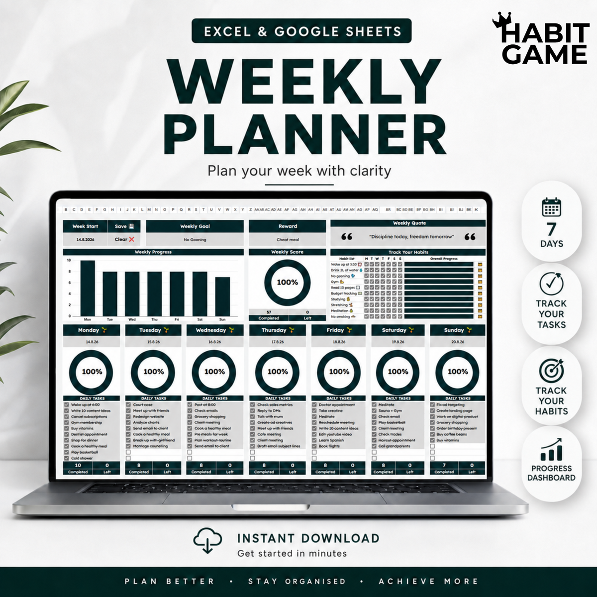 Weekly Tracker for Excel & Google Sheets