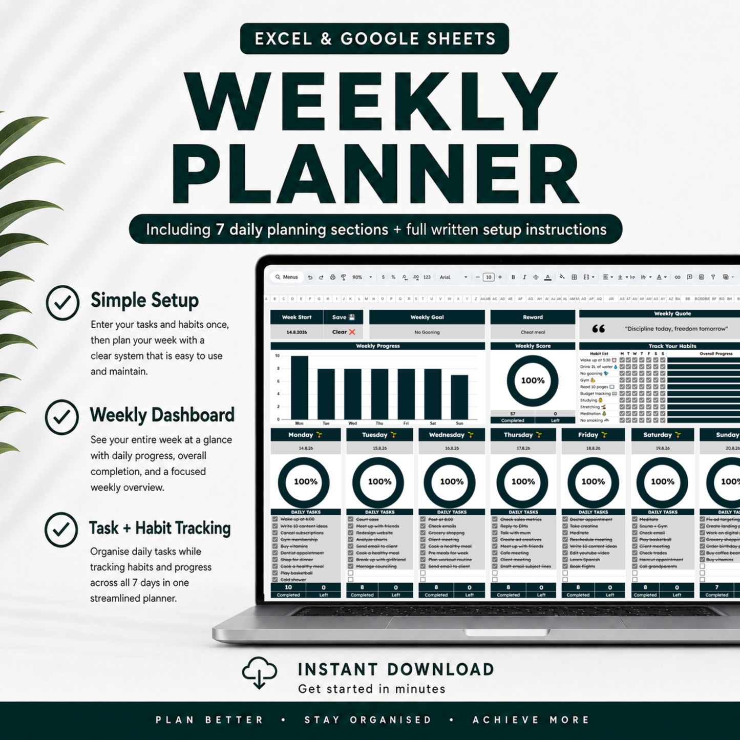 Weekly Tracker for Excel & Google Sheets