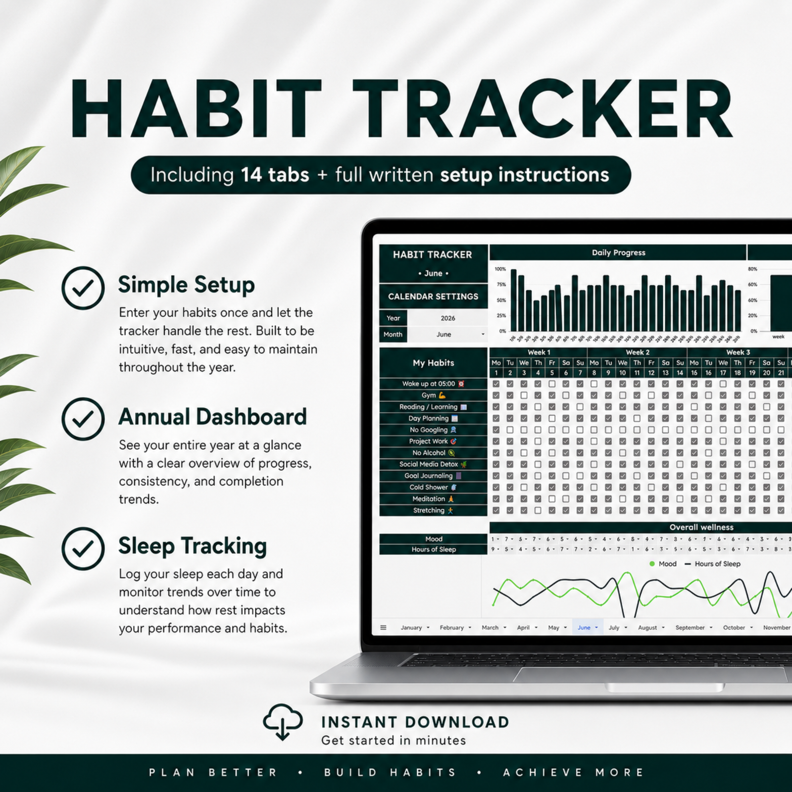 Habit Tracker for Excel & Google Sheets