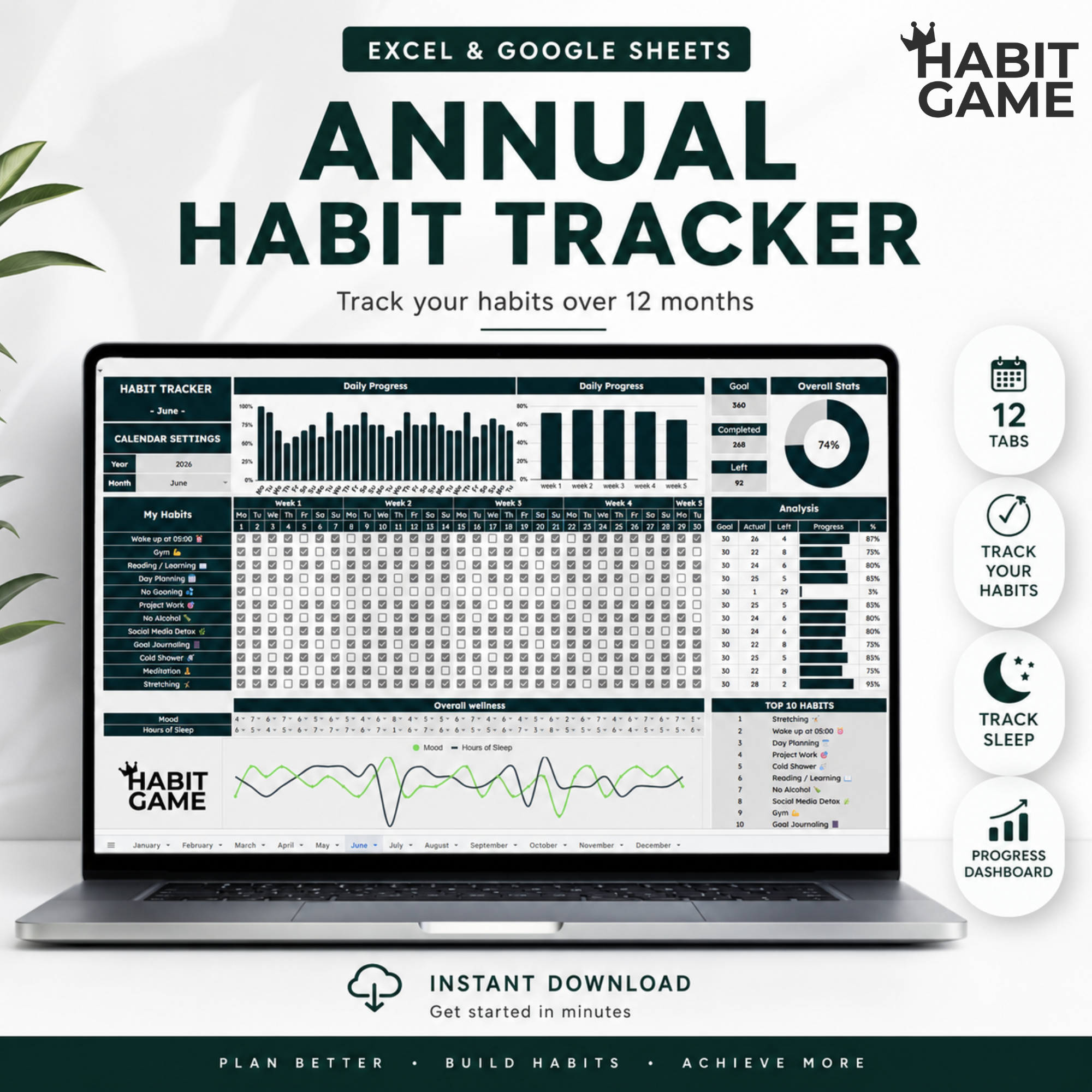 Habit Tracker for Excel & Google Sheets – Habit Game