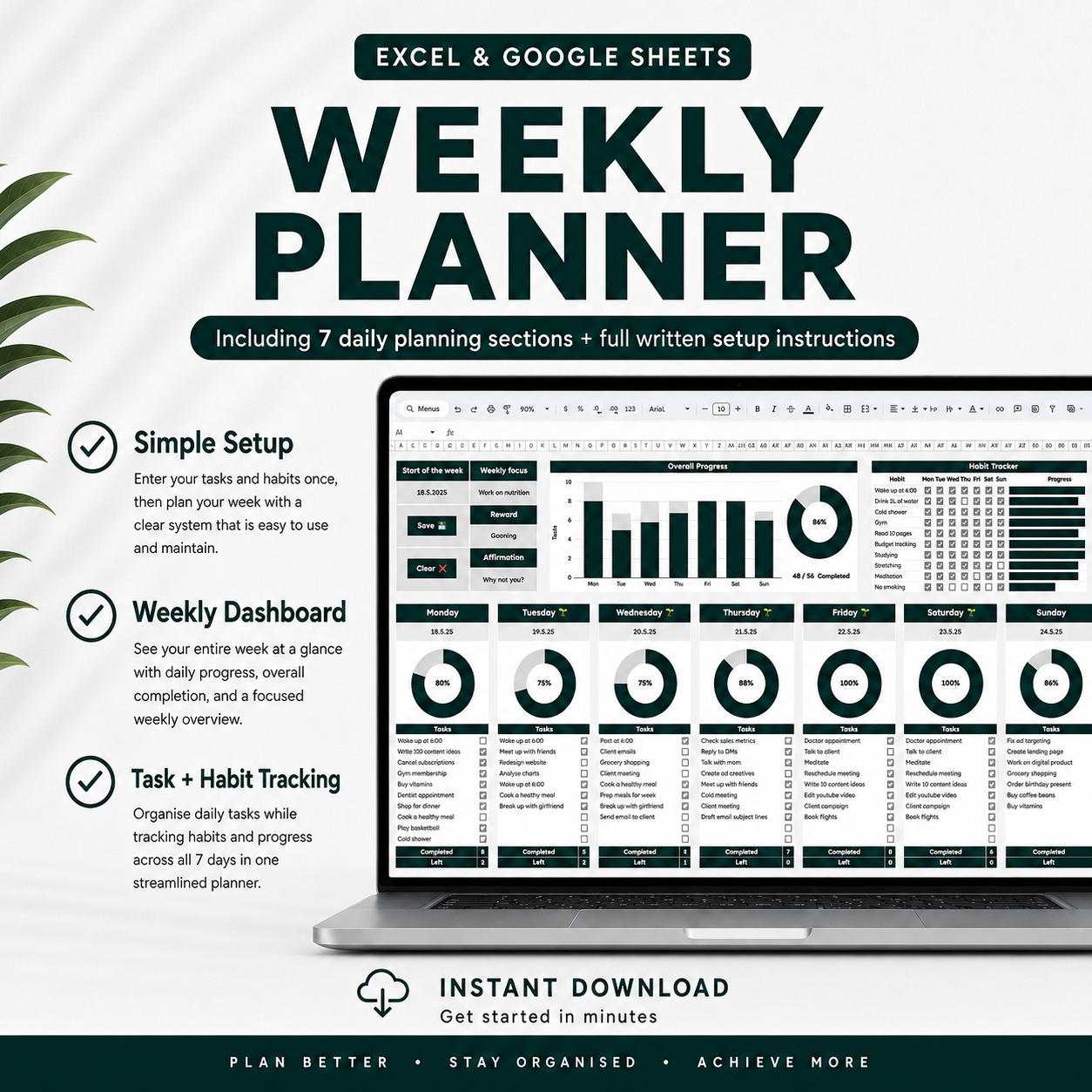 Weekly Planner for Excel & Google Sheets